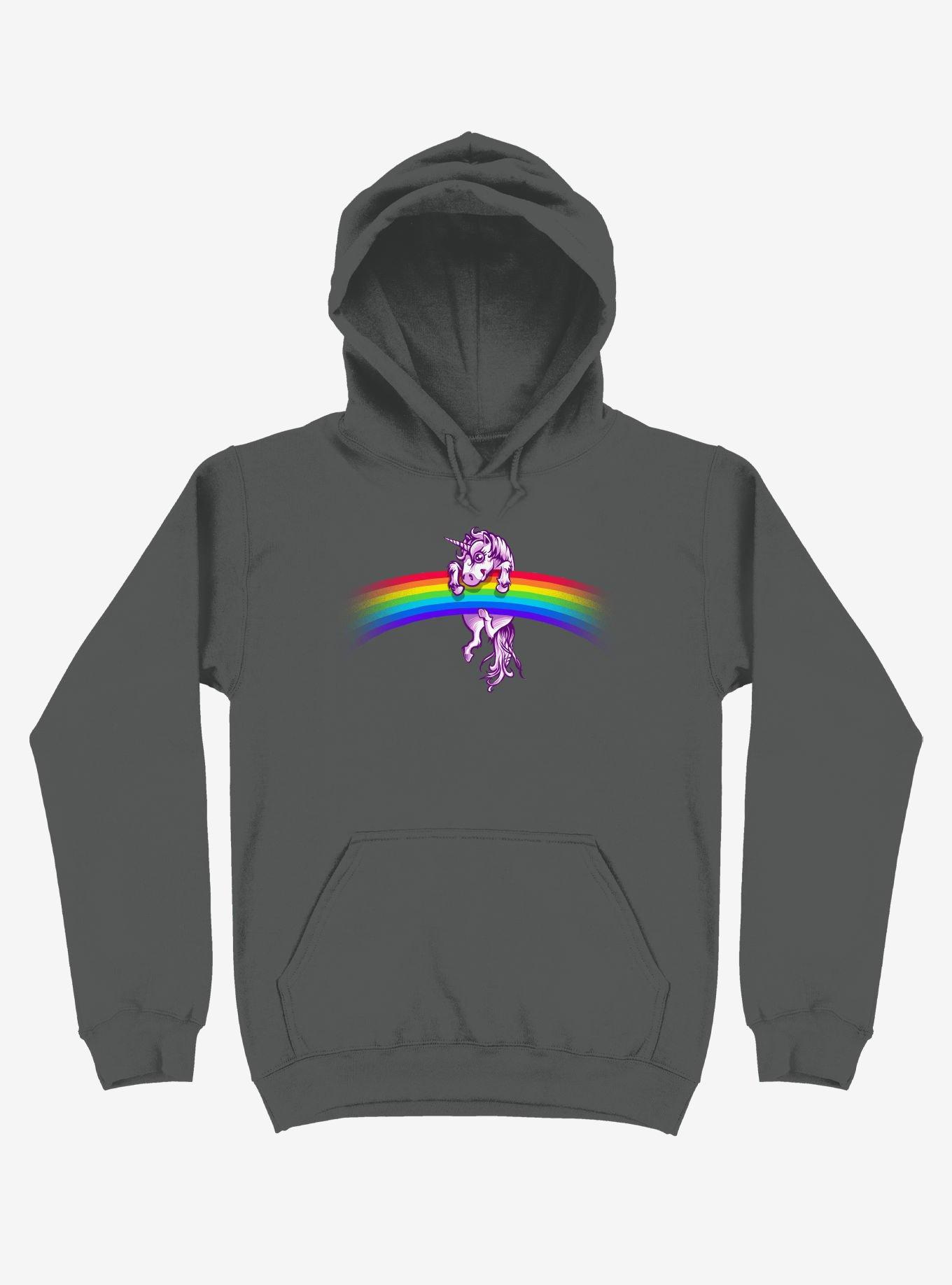 Unicorn Holding Rainbow Charcoal Grey Hoodie, , hi-res