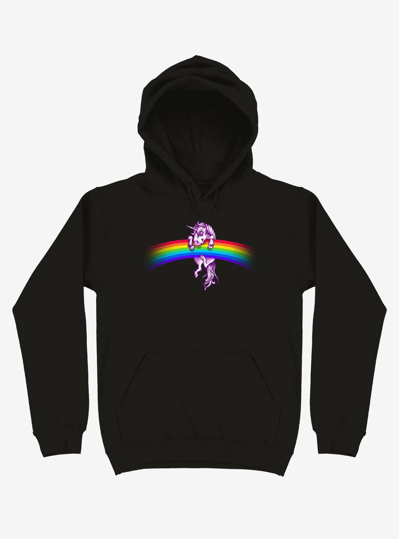 Unicorn Holding Rainbow Black Hoodie, BLACK, hi-res