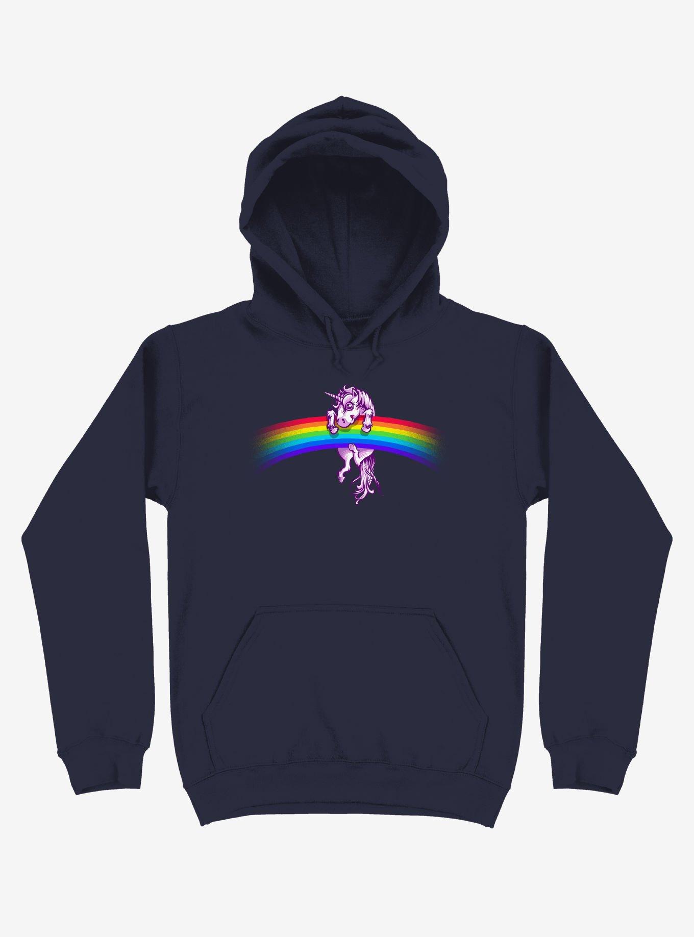 Unicorn Holding Rainbow Navy Blue Hoodie, , hi-res
