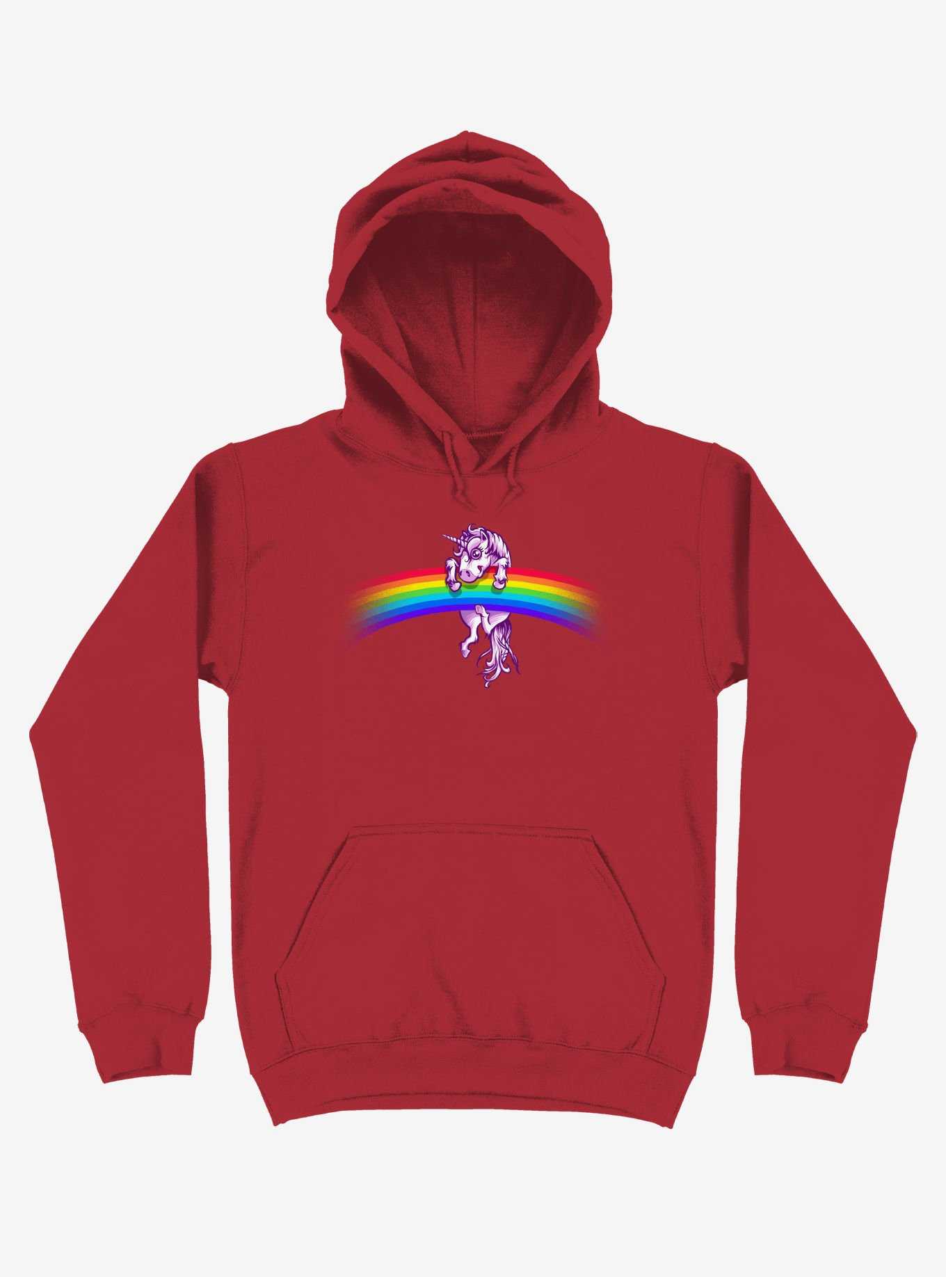 Unicorn Holding Rainbow Red Hoodie, , hi-res