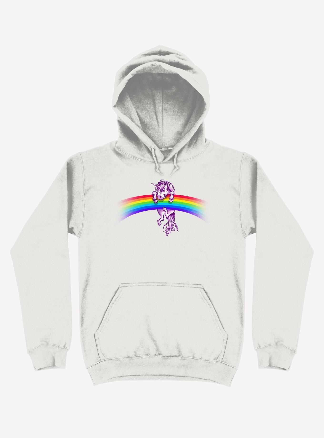Unicorn Holding Rainbow White Hoodie, , hi-res