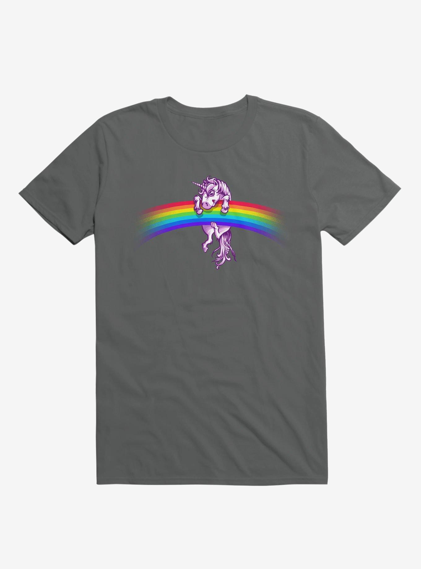 Unicorn Holding Rainbow Charcoal Grey T-Shirt, CHARCOAL, hi-res