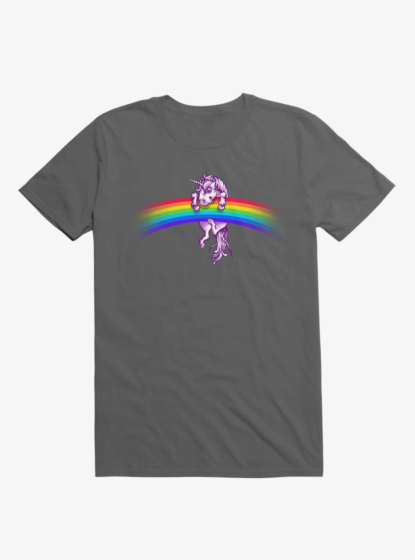 Unicorn Holding Rainbow Charcoal Grey T-Shirt, , hi-res