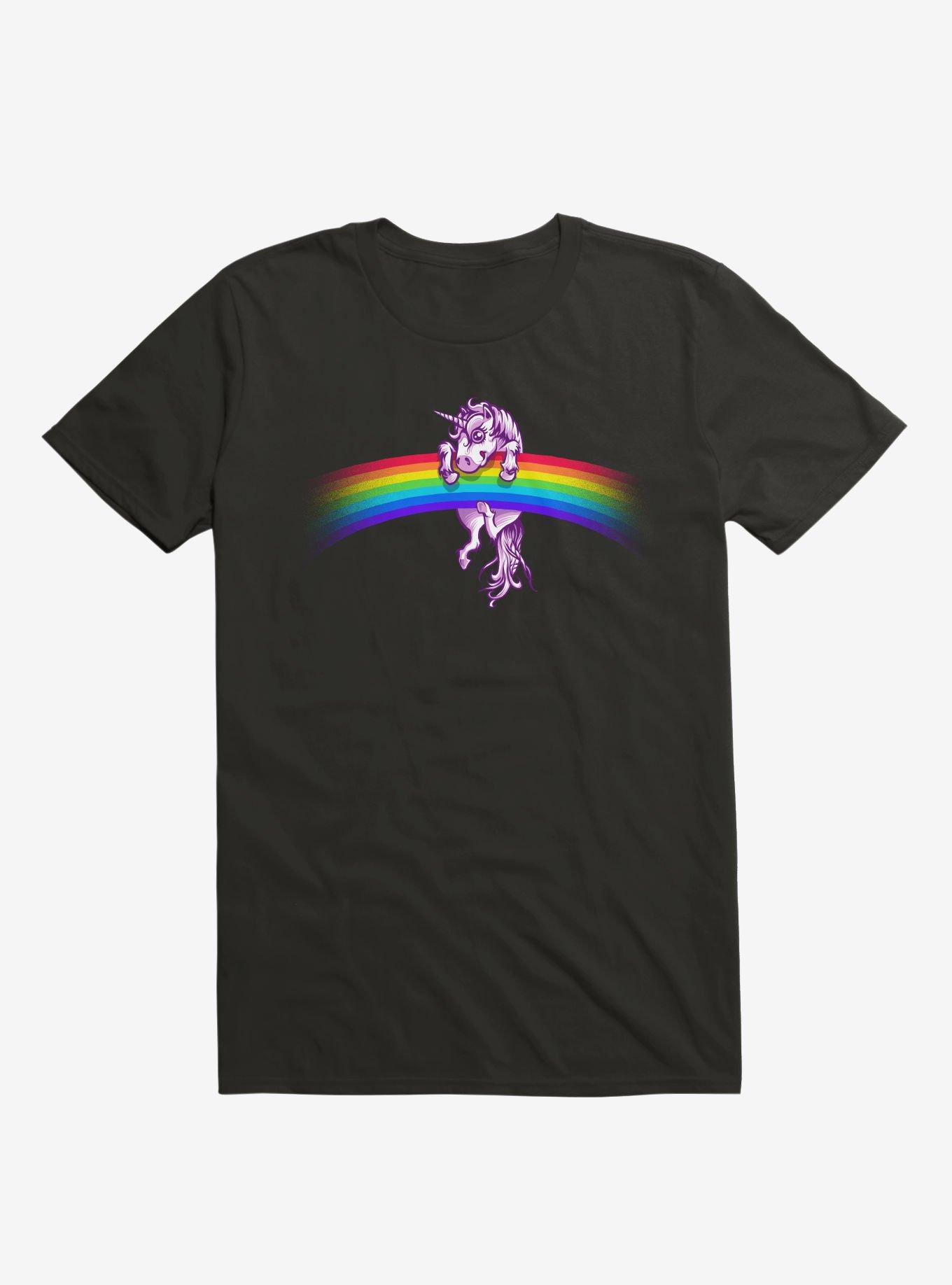 Unicorn Holding Rainbow Black T-Shirt, BLACK, hi-res