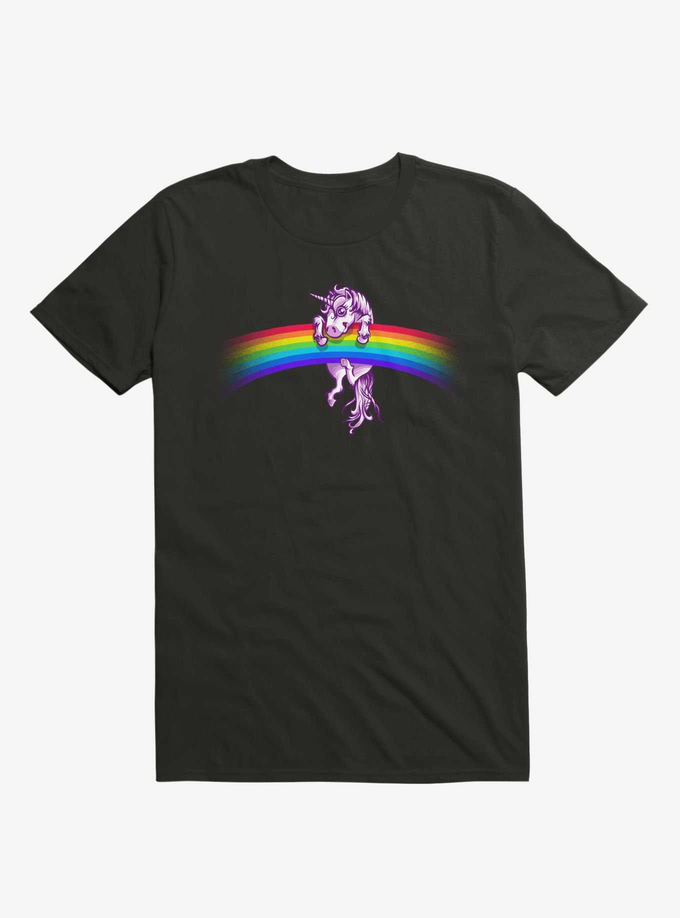 Unicorn Holding Rainbow Black T-Shirt, , hi-res