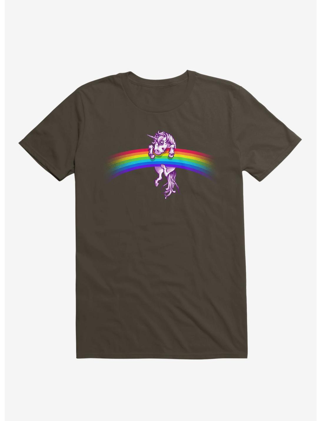 Unicorn Holding Rainbow Brown T-Shirt, BROWN, hi-res