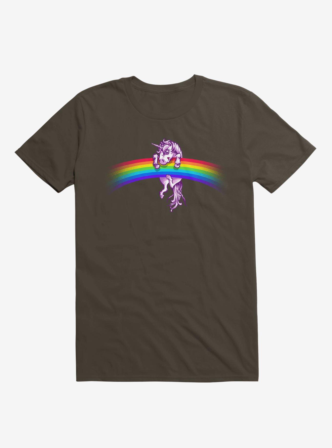 Unicorn Holding Rainbow Brown T-Shirt, , hi-res