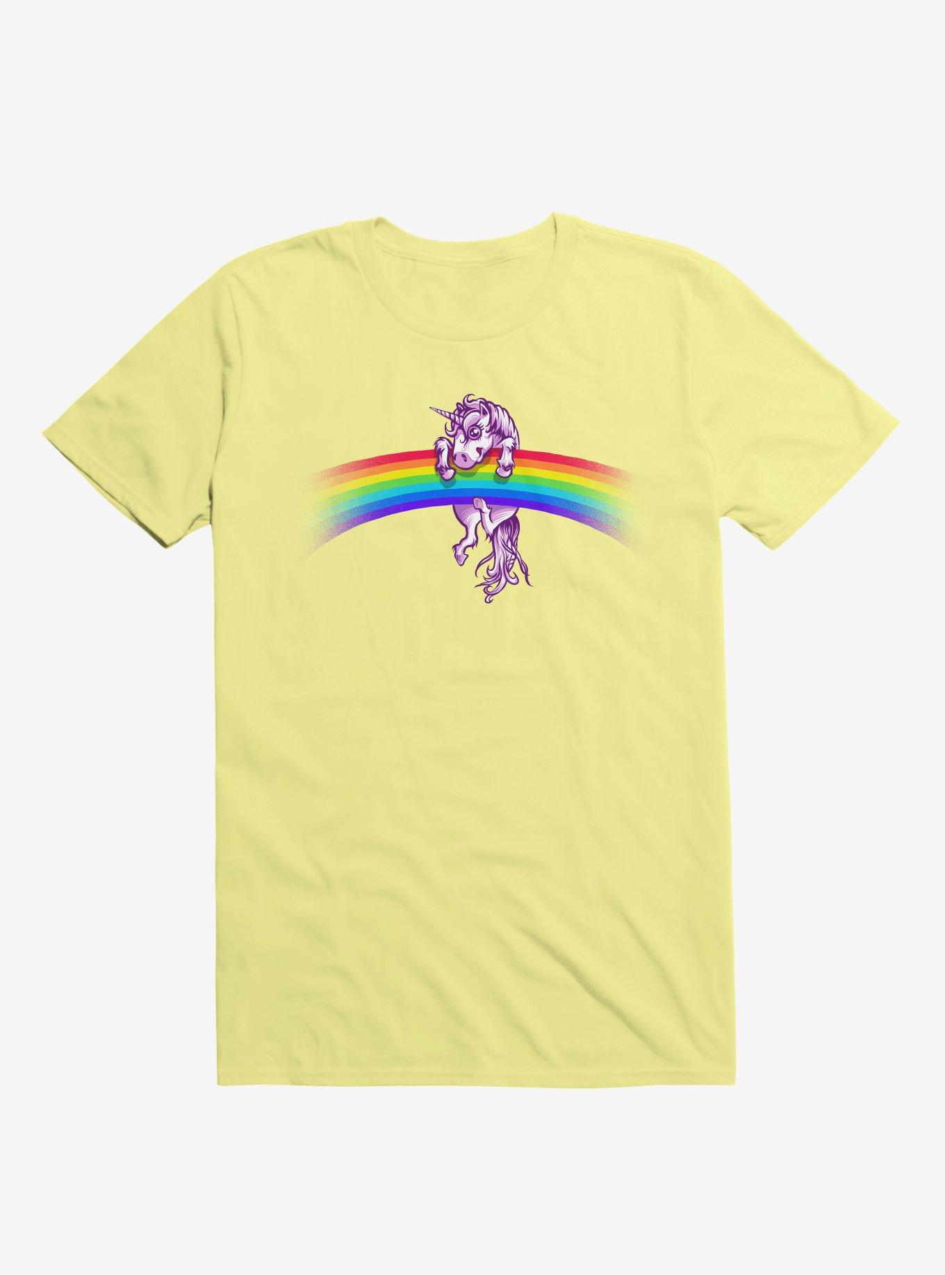 Unicorn Holding Rainbow Corn Silk Yellow T-Shirt