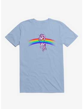 Unicorn Holding Rainbow Light Blue T-Shirt, , hi-res