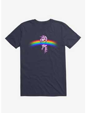 Unicorn Holding Rainbow Navy Blue T-Shirt, , hi-res