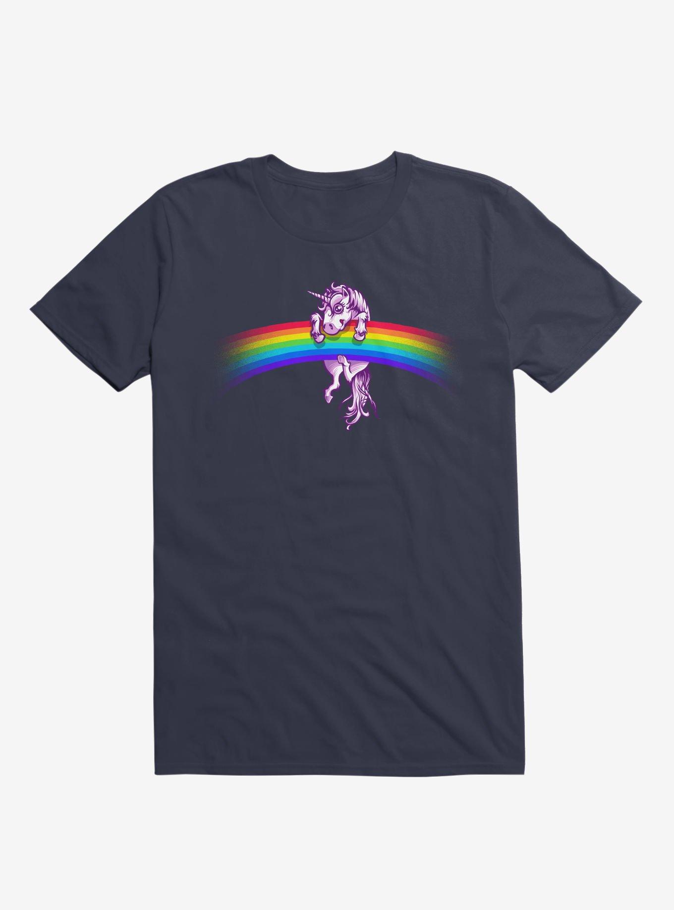 Unicorn Holding Rainbow Navy Blue T-Shirt, , hi-res