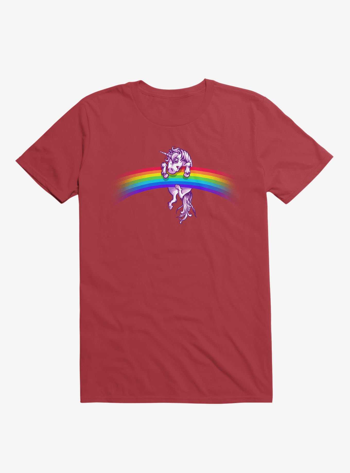Unicorn Holding Rainbow Red T-Shirt, , hi-res