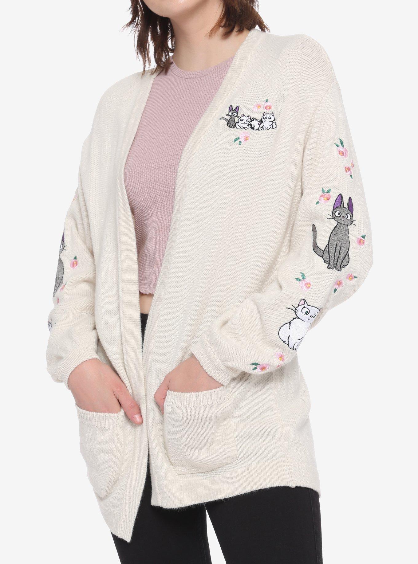 Studio Ghibli Kiki's Delivery Service Jiji & Lily Oversized Girls Open Cardigan, MULTI, hi-res