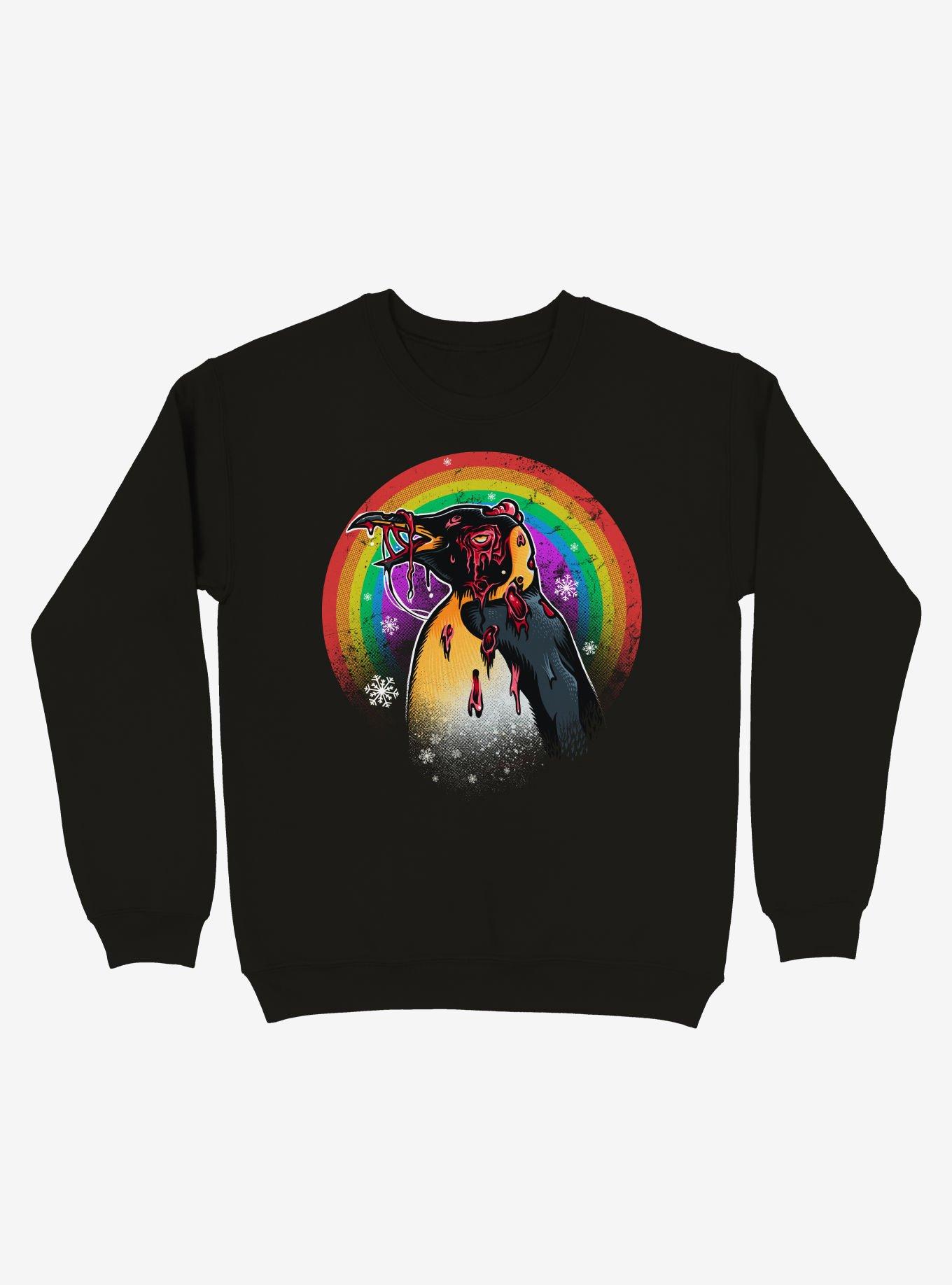 Zombie Blood Rainbow Penguin Black Sweatshirt, , hi-res