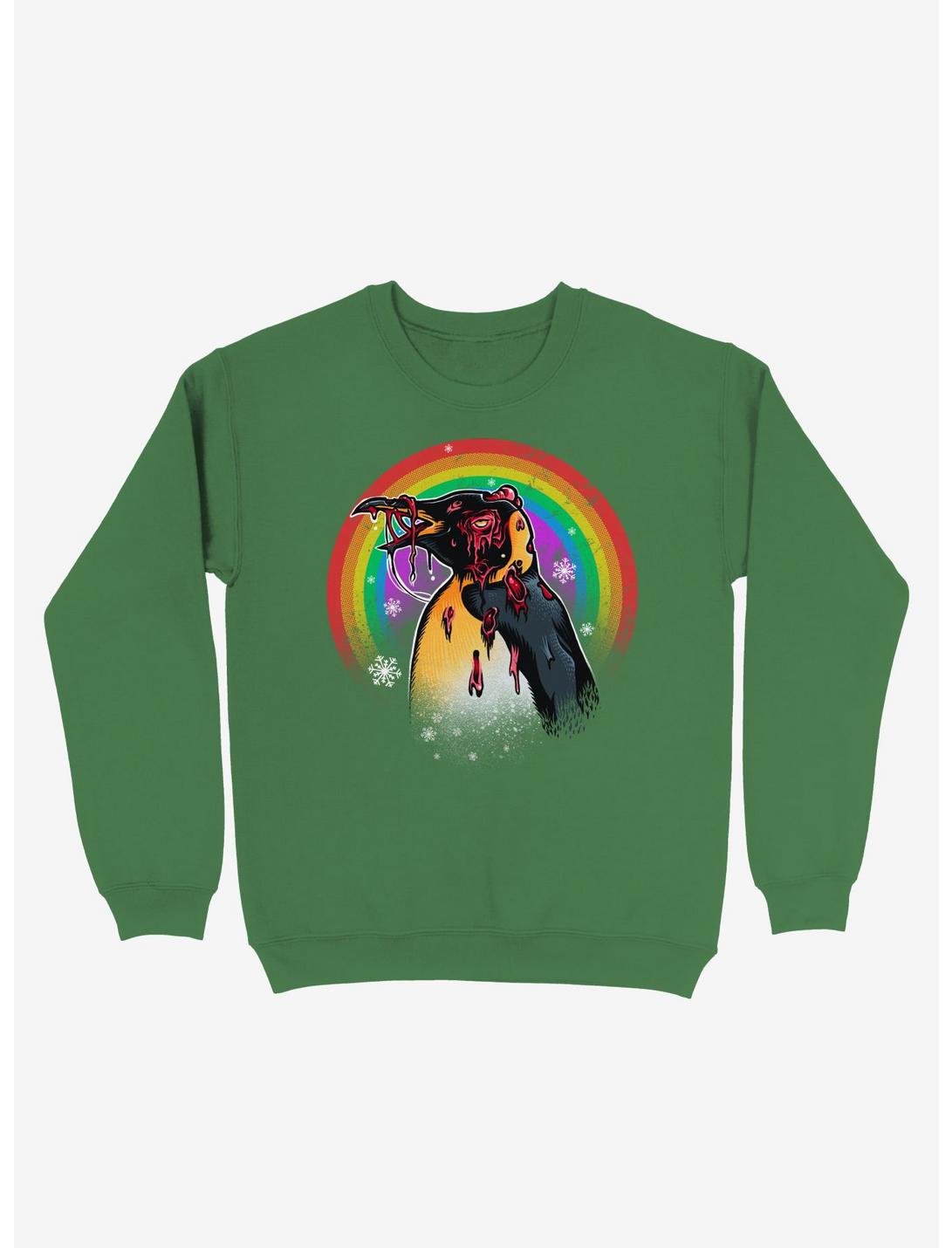 Zombie Blood Rainbow Penguin Kelly Green Sweatshirt, KELLY GREEN, hi-res