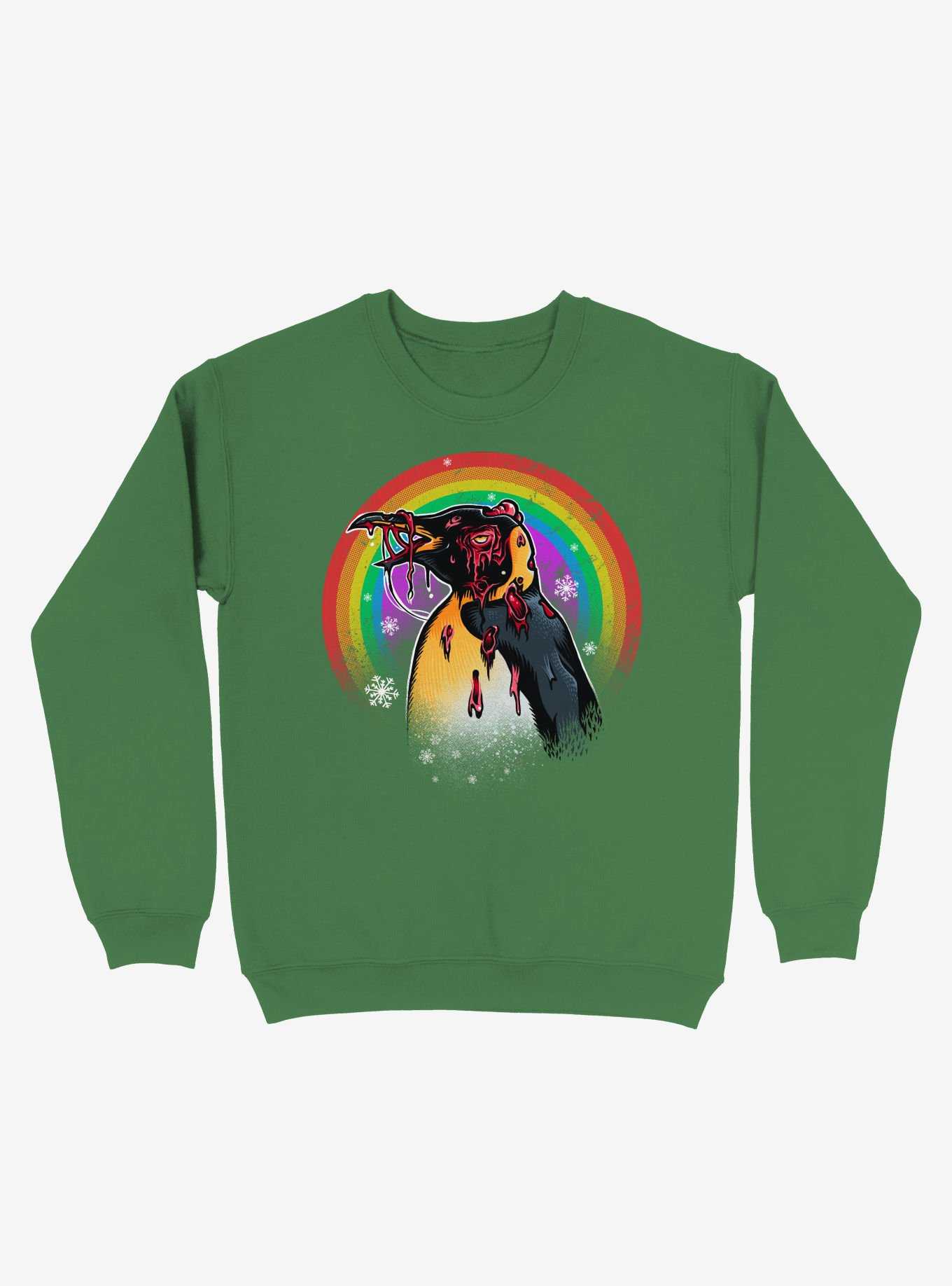 Zombie Blood Rainbow Penguin Kelly Green Sweatshirt, , hi-res
