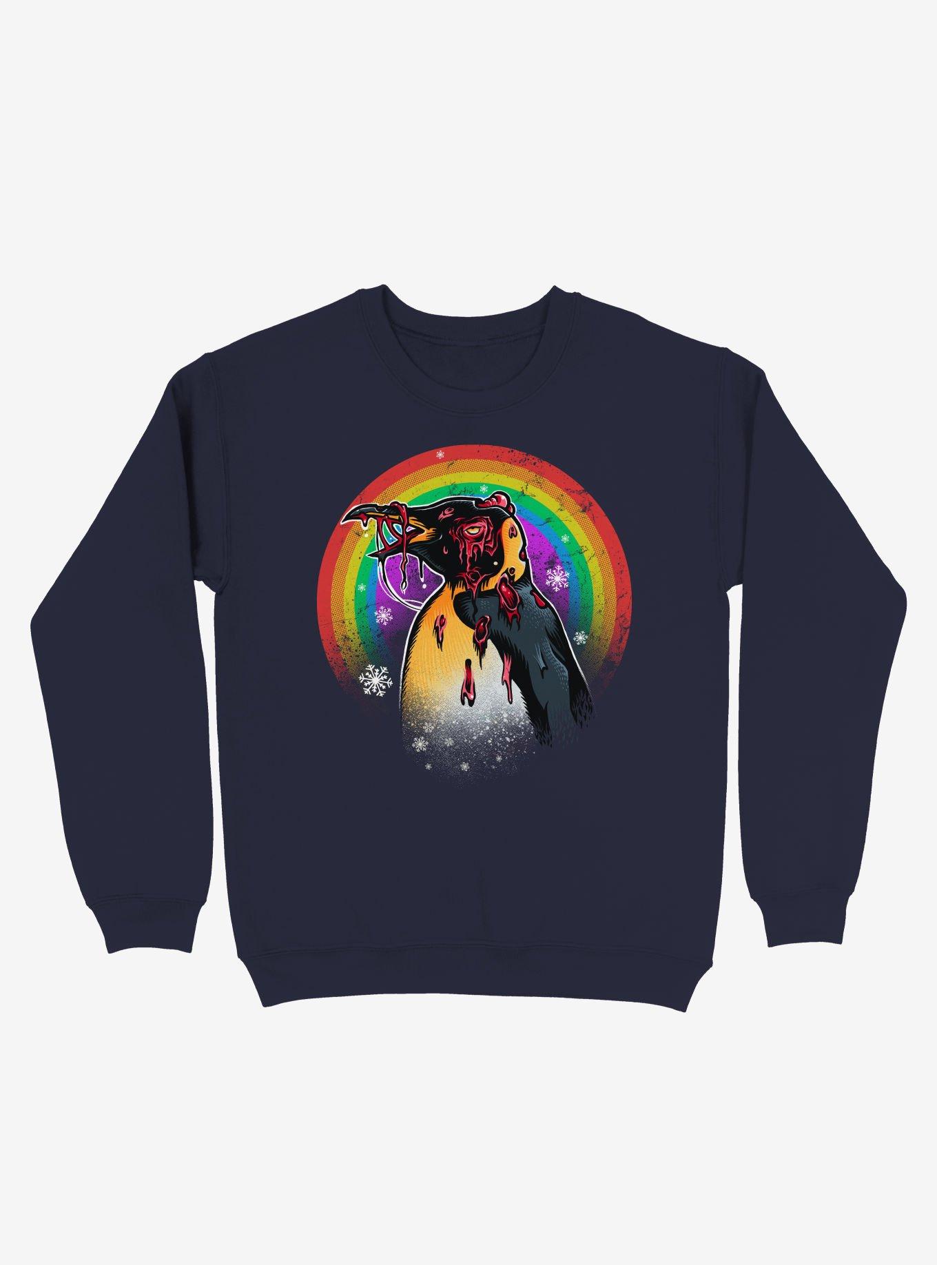 Zombie Blood Rainbow Penguin Navy Blue Sweatshirt, , hi-res