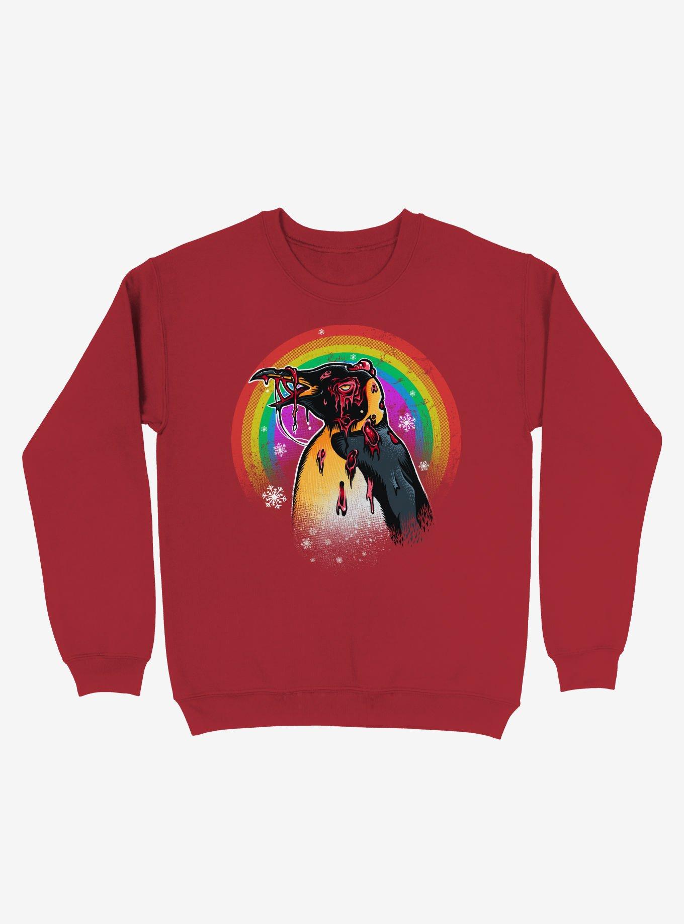 Zombie Blood Rainbow Penguin Crew Red Sweatshirt, , hi-res