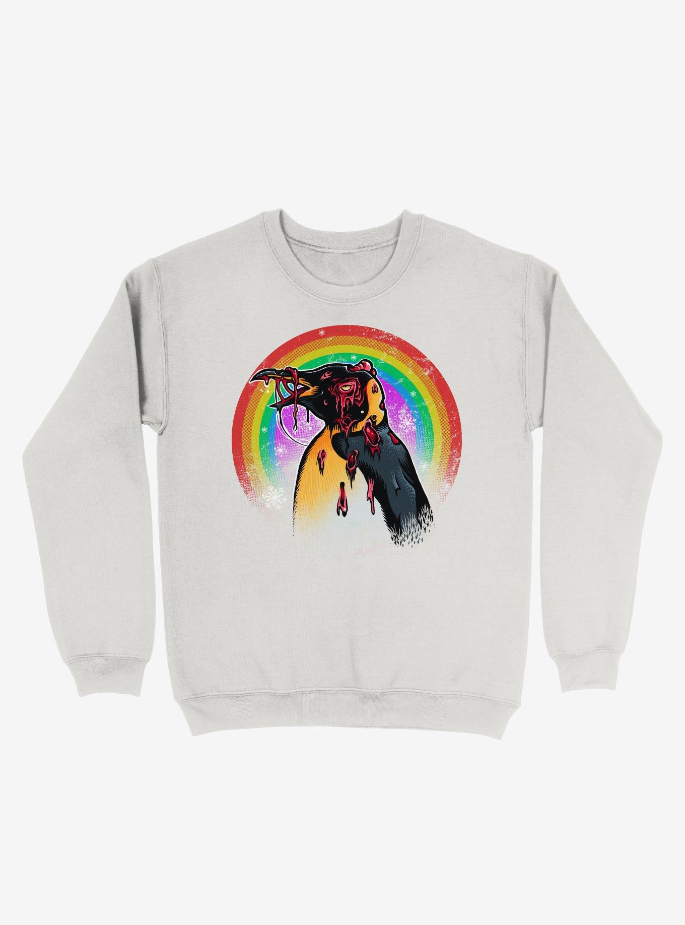 Zombie Blood Rainbow Penguin White Sweatshirt, , hi-res