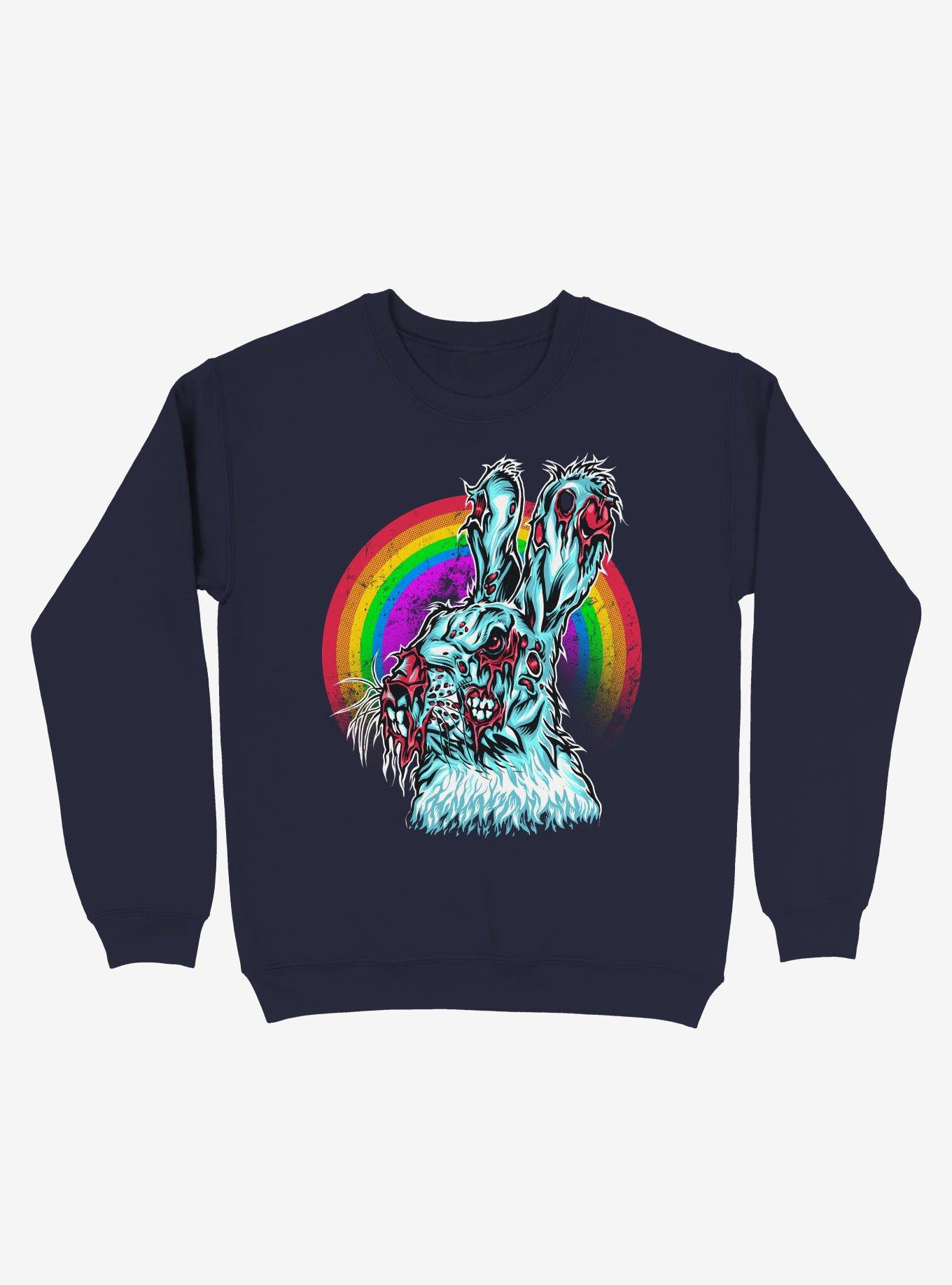 Zombie Blood Rainbow Rabbit Navy Blue Sweatshirt, , hi-res