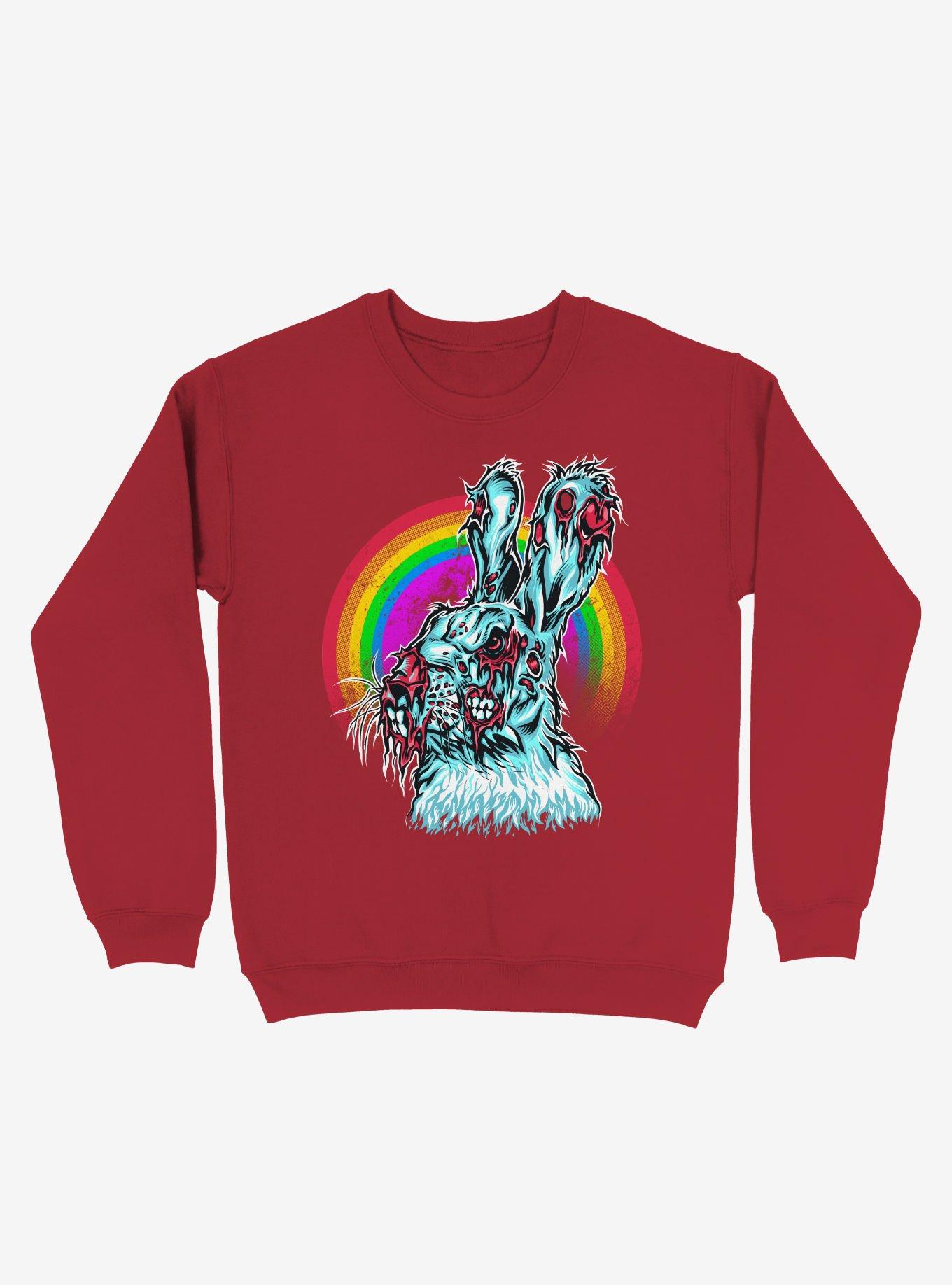 Zombie Blood Rainbow Rabbit Red Sweatshirt, RED, hi-res