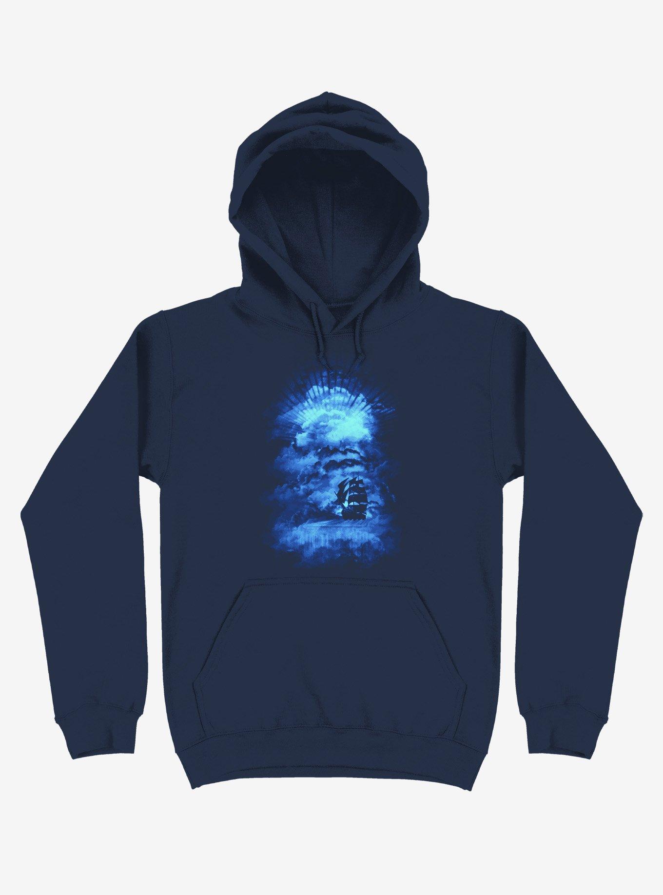 Ship Sailing To The End Of The Bright World Navy Blue Hoodie, , hi-res