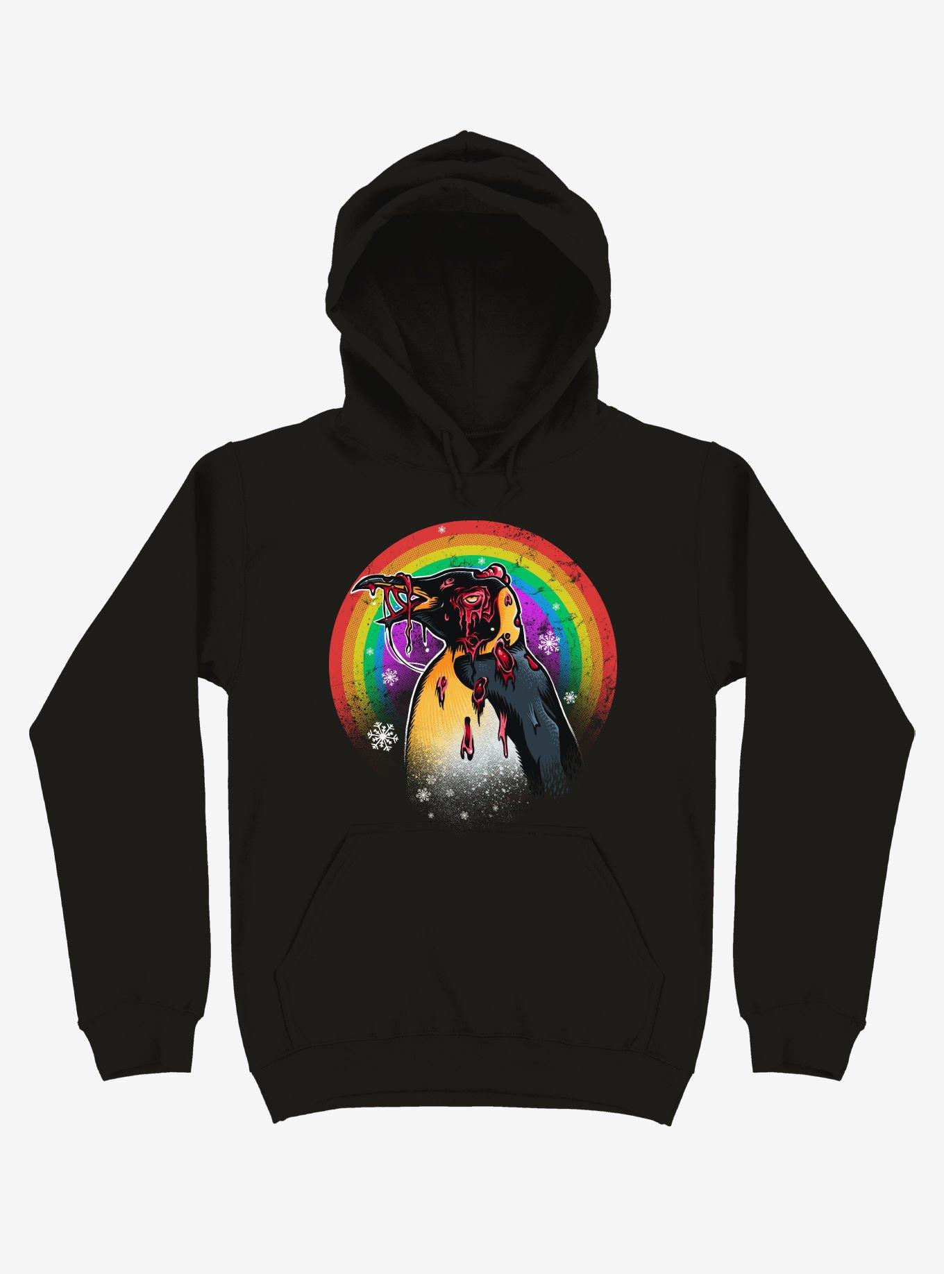Zombie Blood Rainbow Penguin Black Hoodie, BLACK, hi-res
