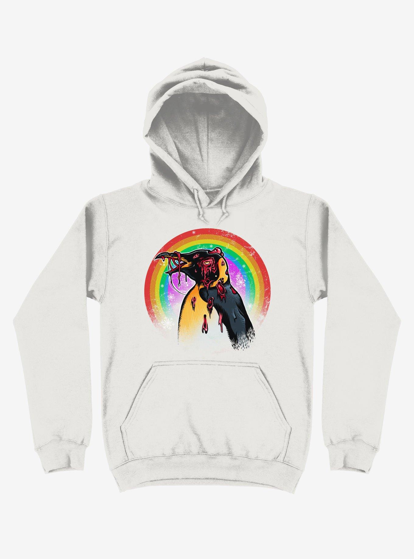 Zombie Blood Rainbow Penguin White Hoodie, WHITE, hi-res