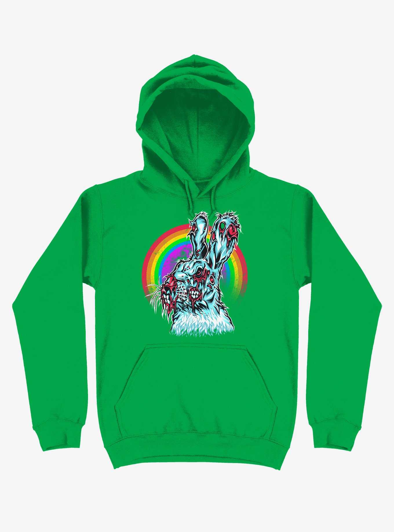 Zombie Blood Rainbow Rabbit Irish Green Hoodie, , hi-res
