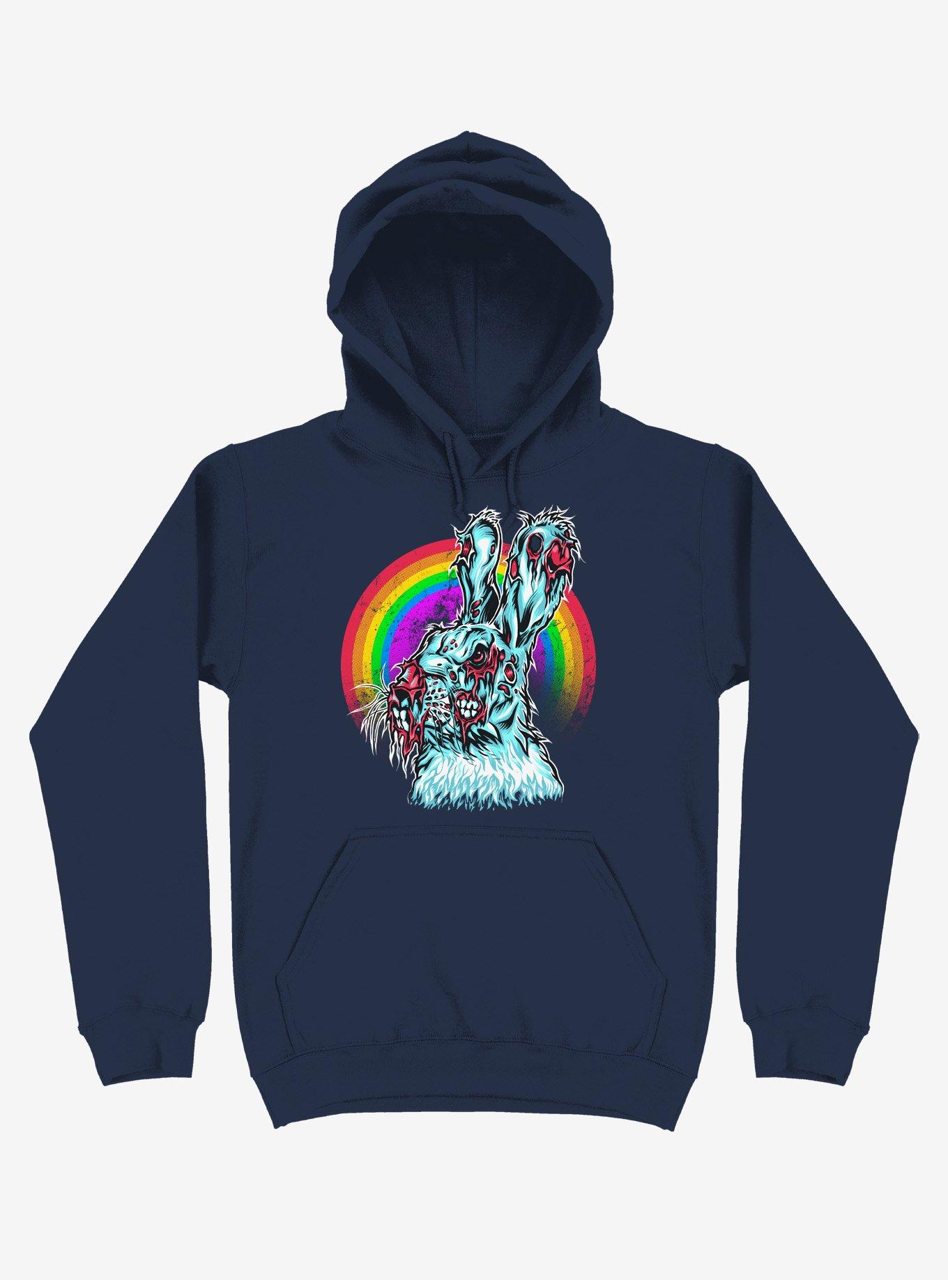 Zombie Blood Rainbow Rabbit Navy Blue Hoodie, , hi-res