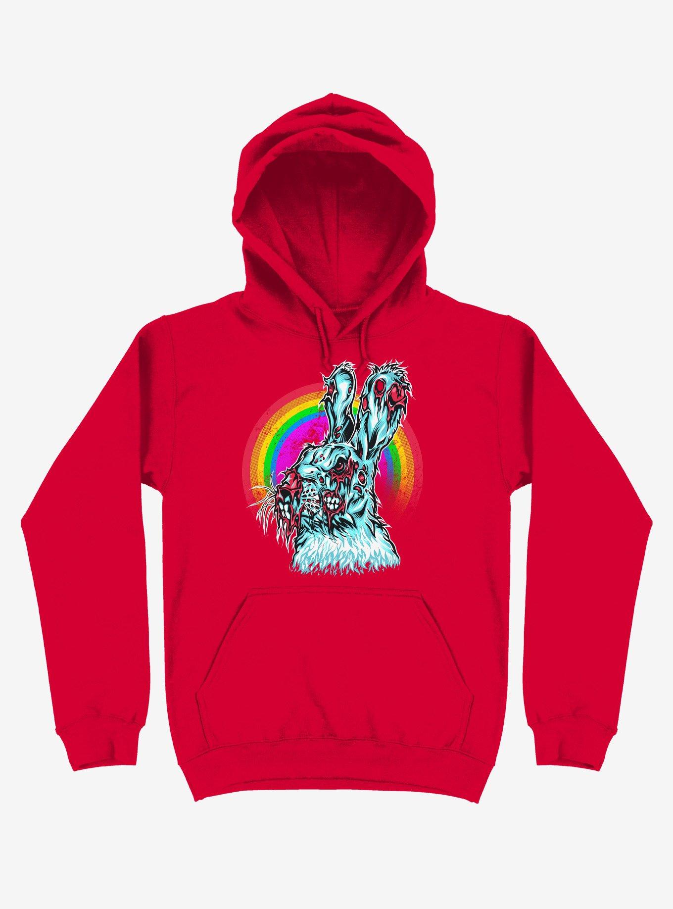 Zombie Blood Rainbow Rabbit Red Hoodie, RED, hi-res