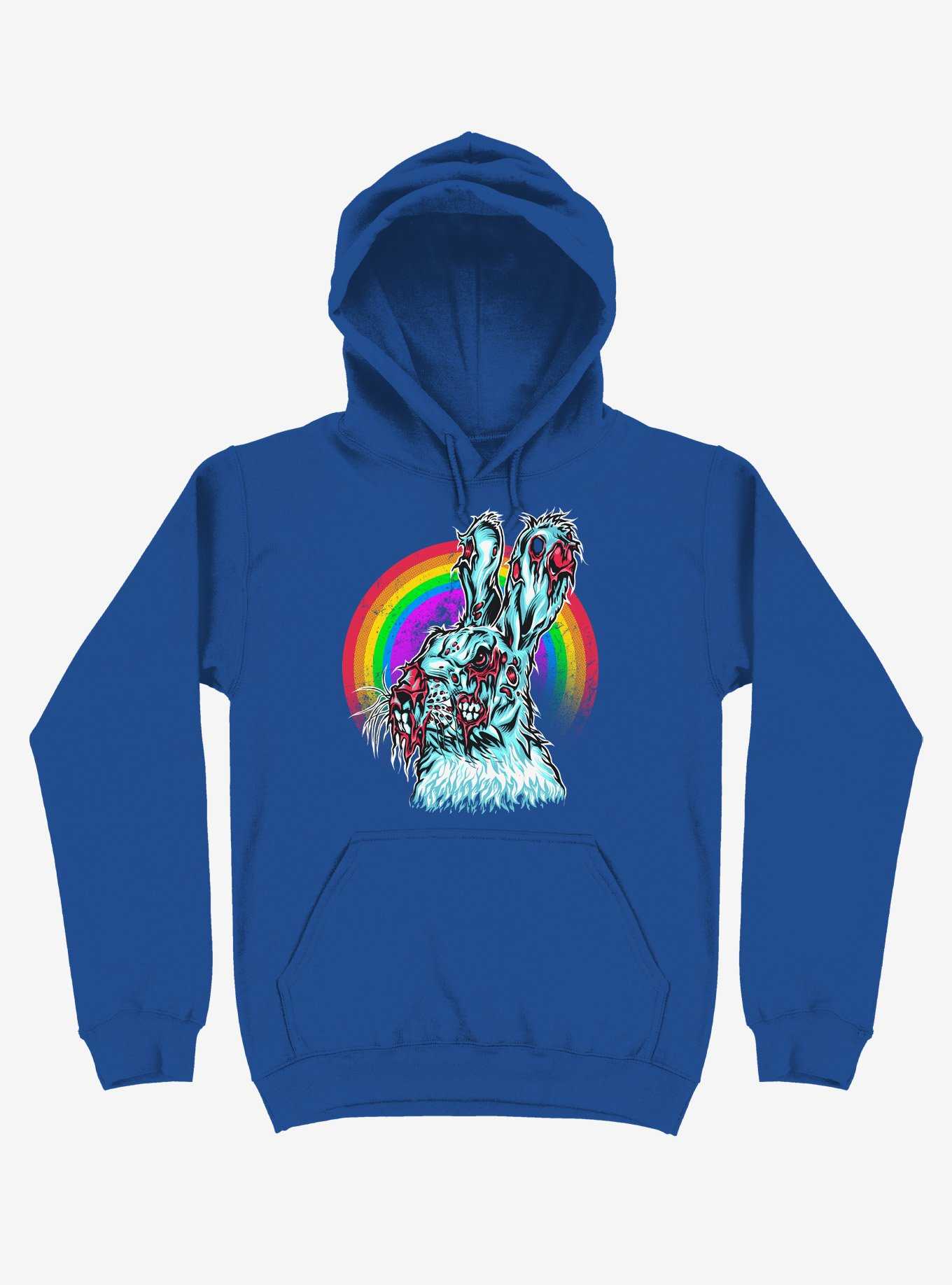 Zombie Blood Rainbow Rabbit Royal Blue Hoodie, , hi-res