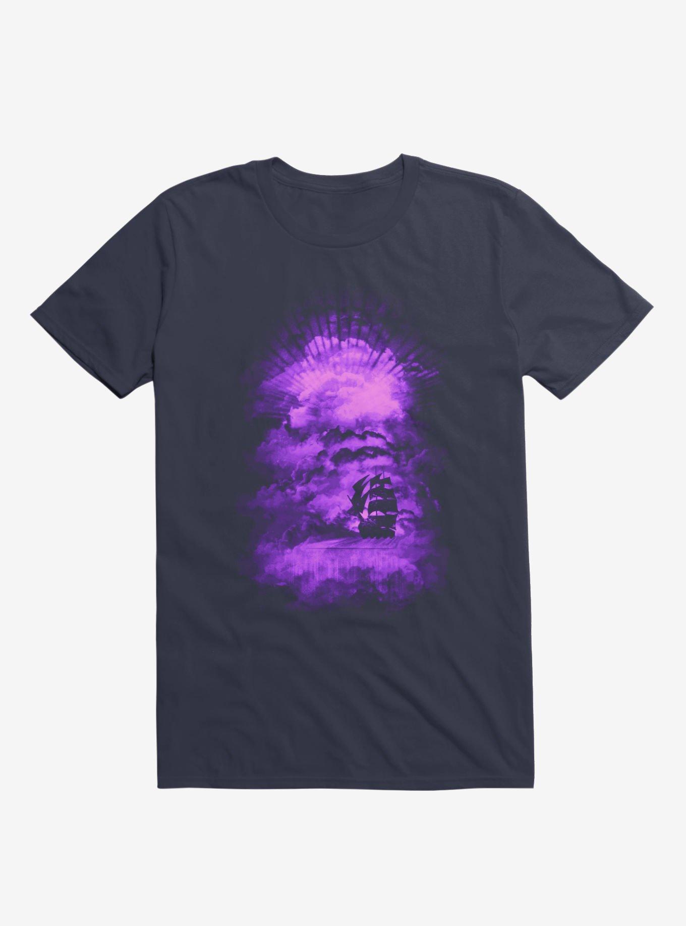 Ship Sailing Into The End Of The Bright World Navy Blue T-Shirt, NAVY, hi-res