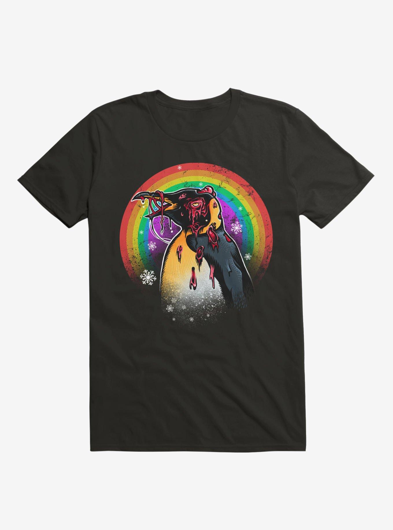 Zombie Blood Rainbow Penguin Black T-Shirt, , hi-res