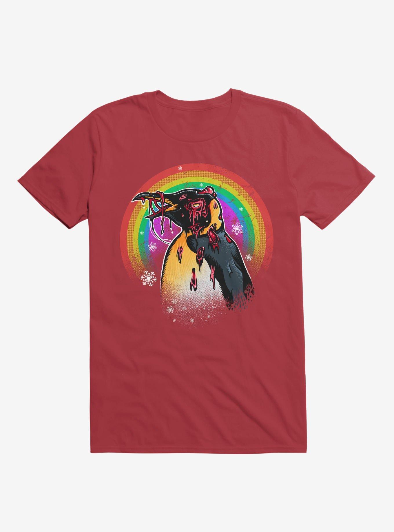 Zombie Blood Rainbow Penguin Red T-Shirt, RED, hi-res