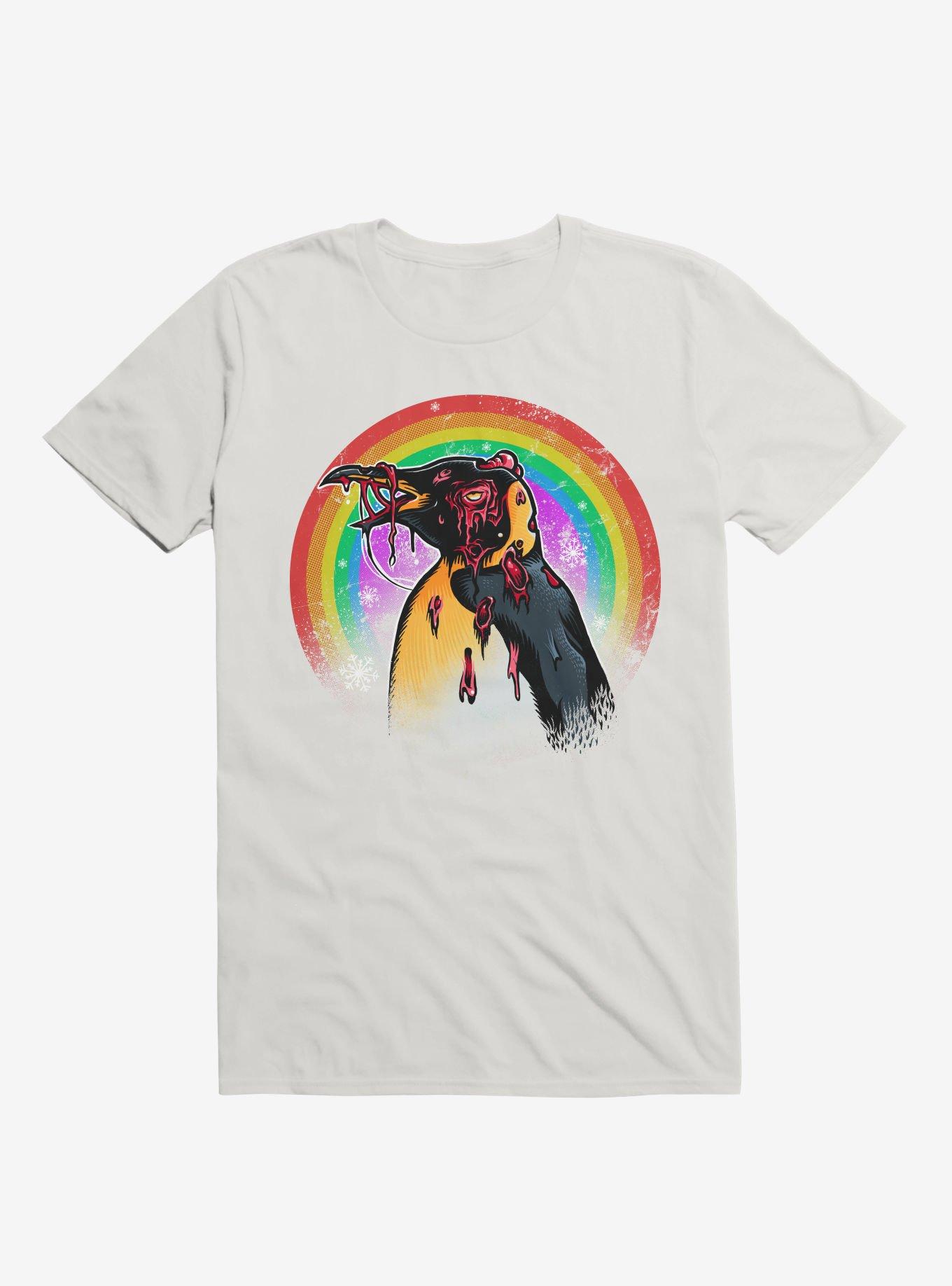 Zombie Blood Rainbow Penguin White T-Shirt, , hi-res