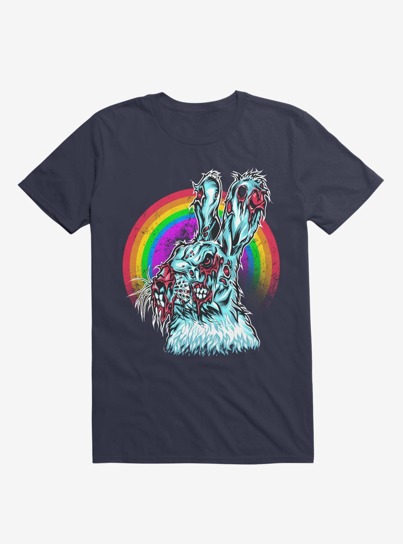 Zombie Blood Rainbow Rabbit Navy Blue T-Shirt, NAVY, hi-res