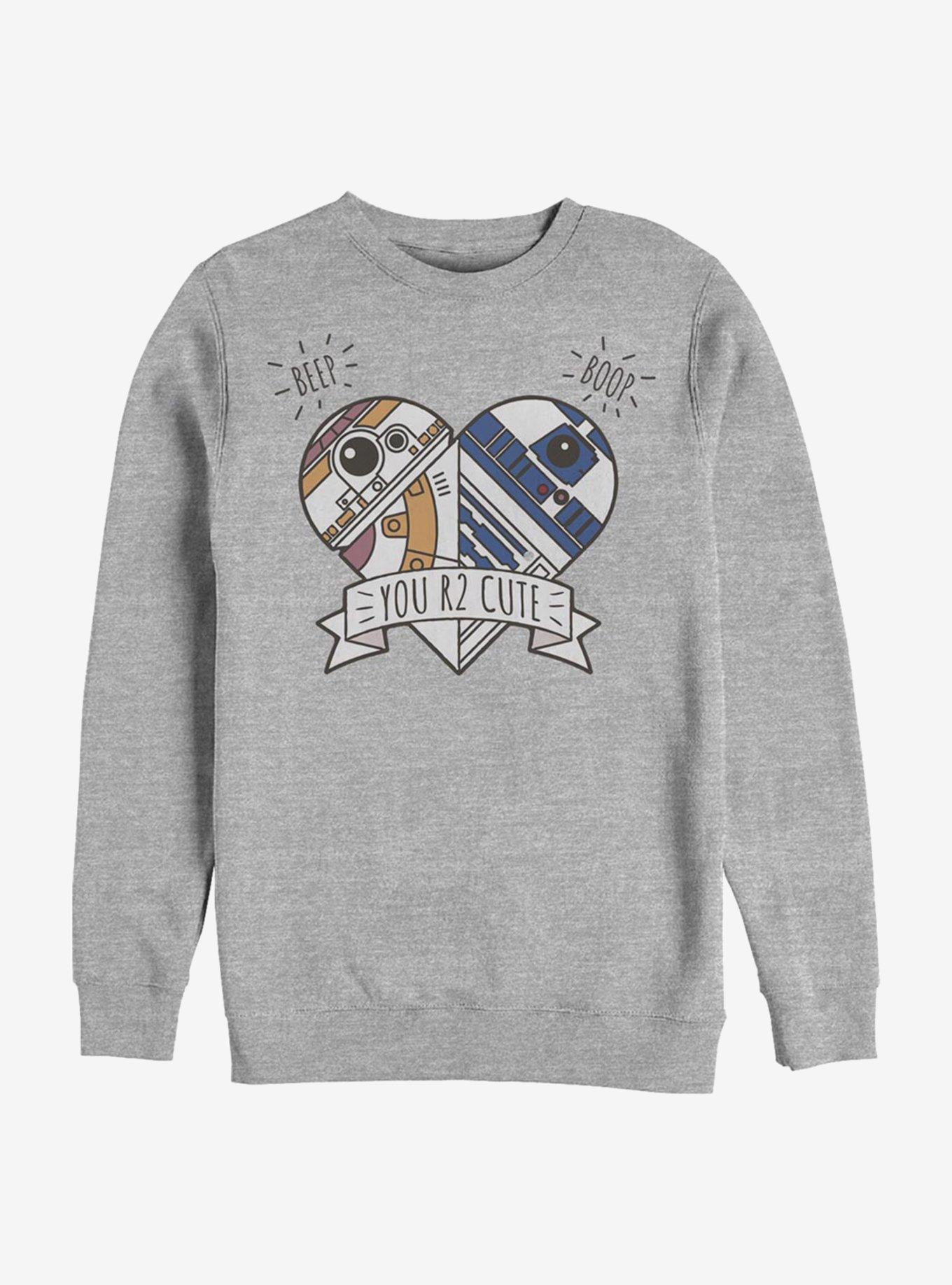 Star Wars Episode VII The Force Awakens BB-8 Heart R2-D2 Crew Sweatshirt, ATH HTR, hi-res