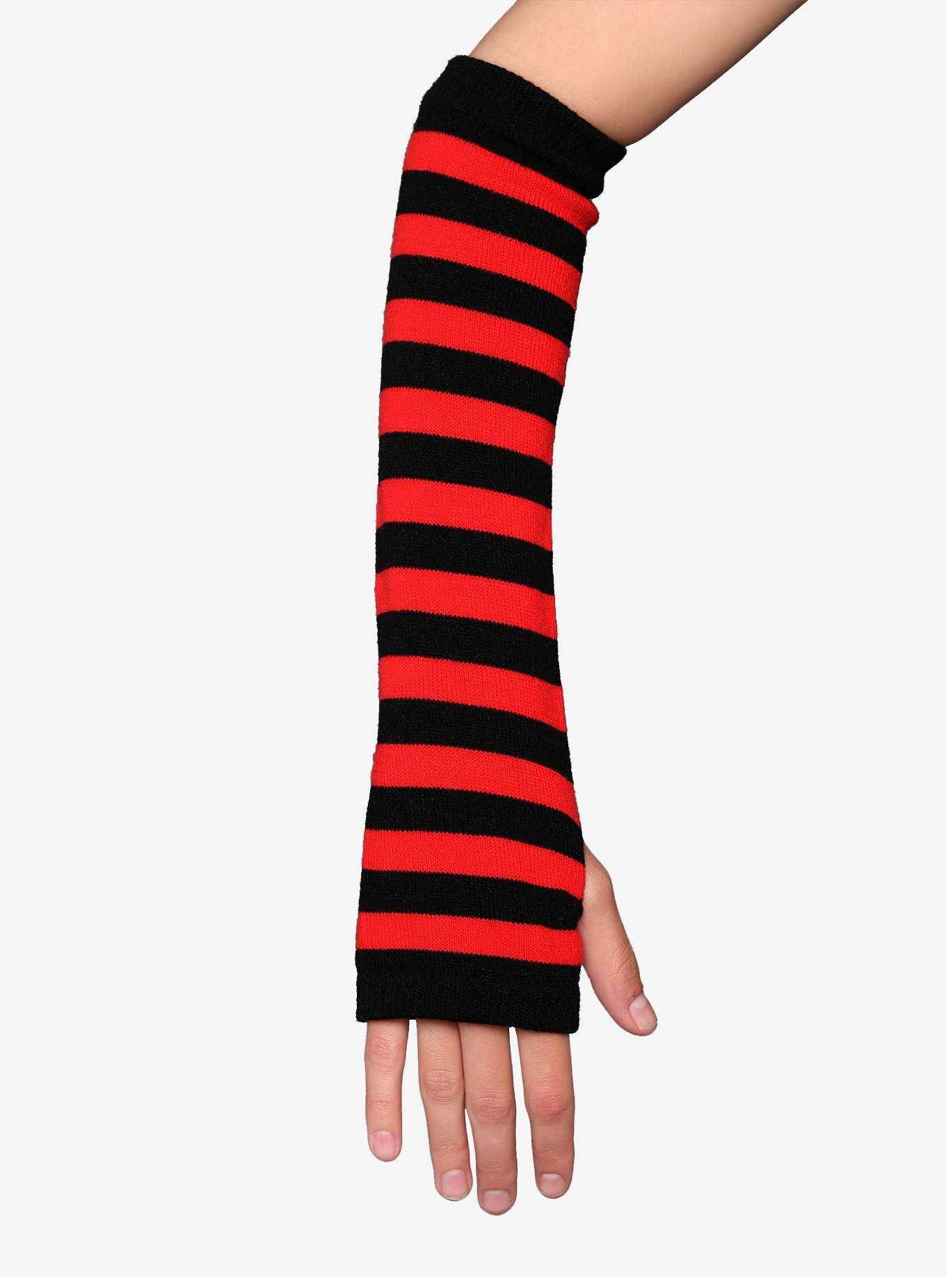 Red & Black Stripe Arm Warmers, , hi-res