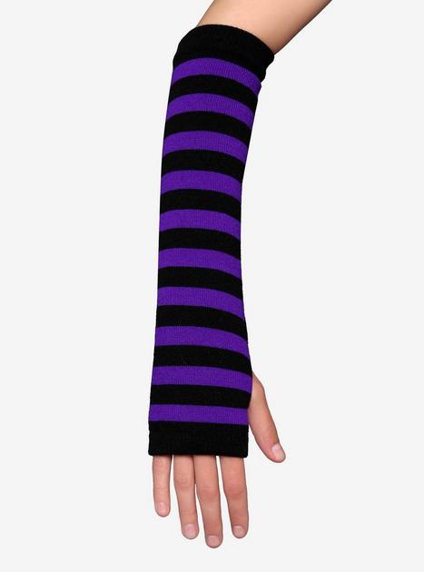 Purple & Black Stripe Arm Warmers | Hot Topic