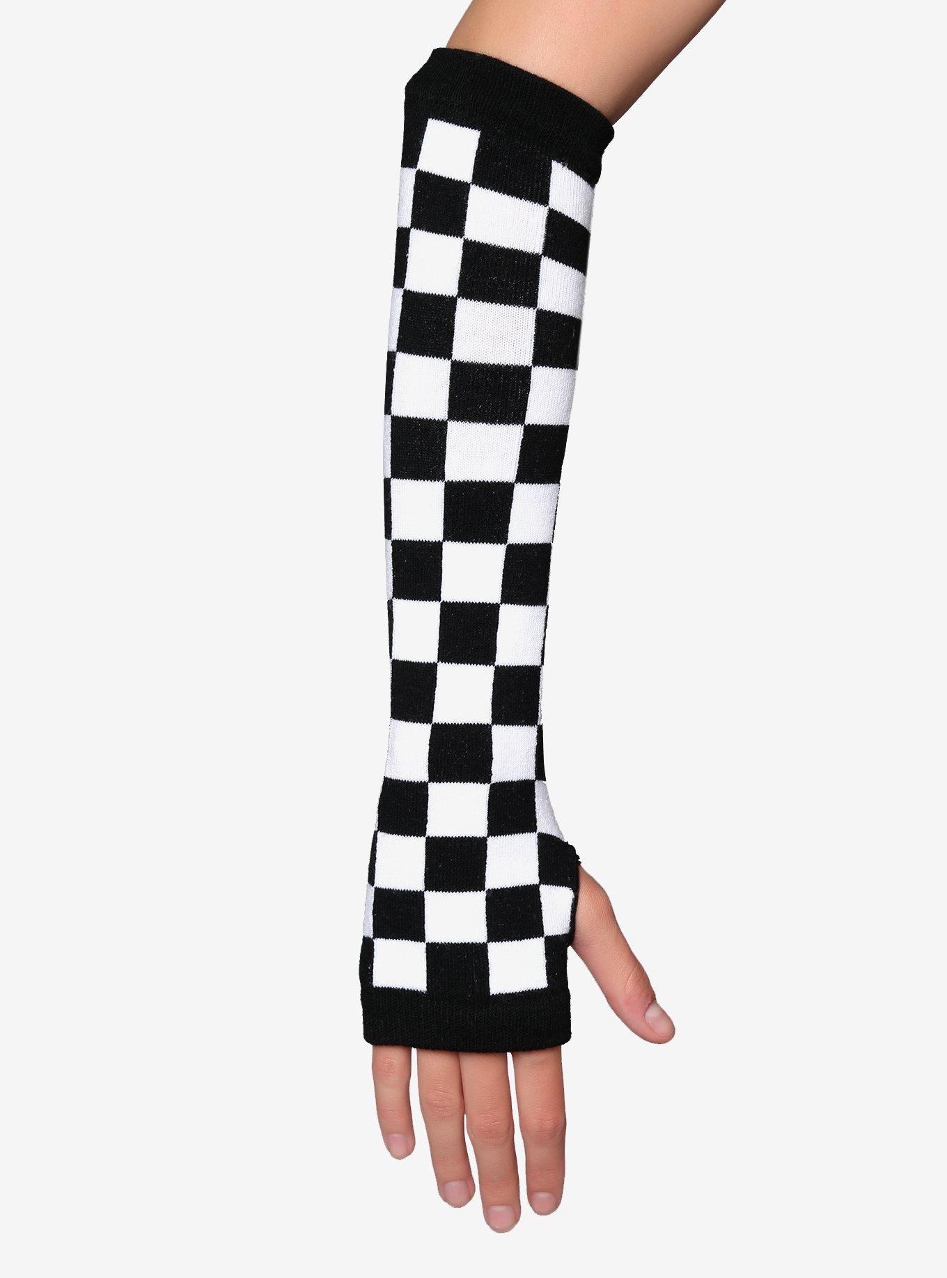 Black & White Checkered Arm Warmers, , hi-res