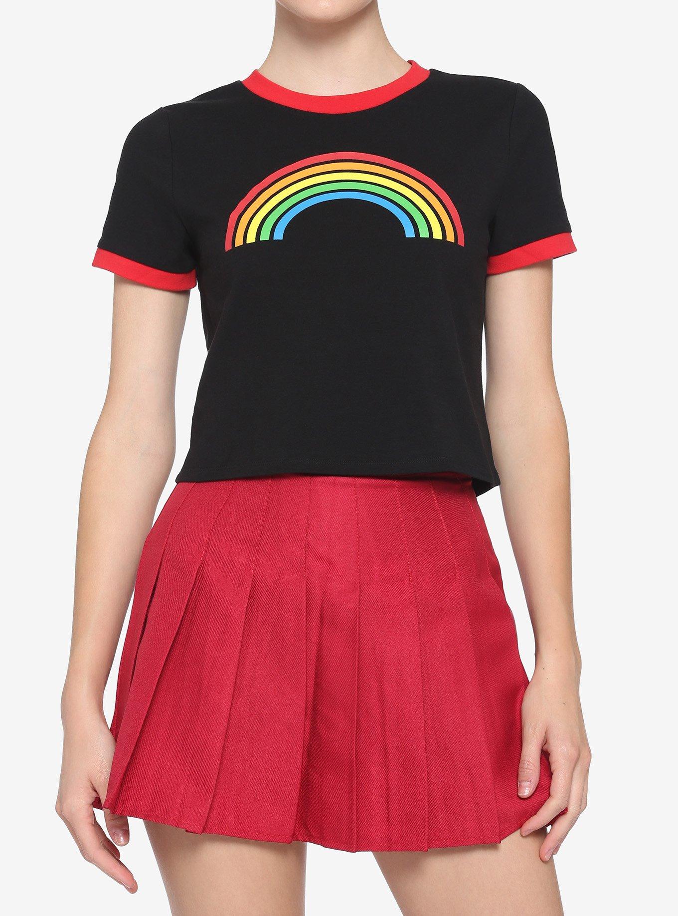 Rainbow Striped Ringer T-Shirt, Hot Topic