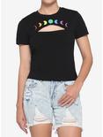Moon Phase Rainbow Cutout Girls Crop T-Shirt, MULTI, hi-res