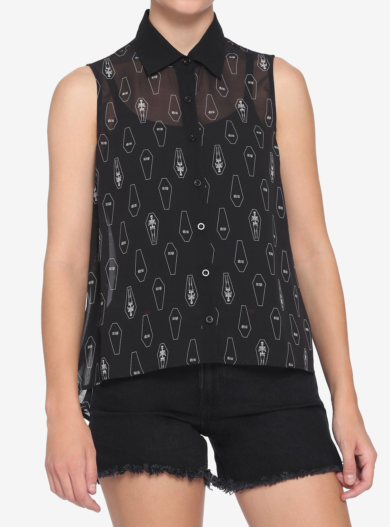 Coffin Hi-Low Girls Woven Tank Top, BLACK, hi-res