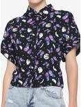 Cosmic Crystal Butterfly Boxy Girls Crop Woven Button-Up, MULTI, hi-res