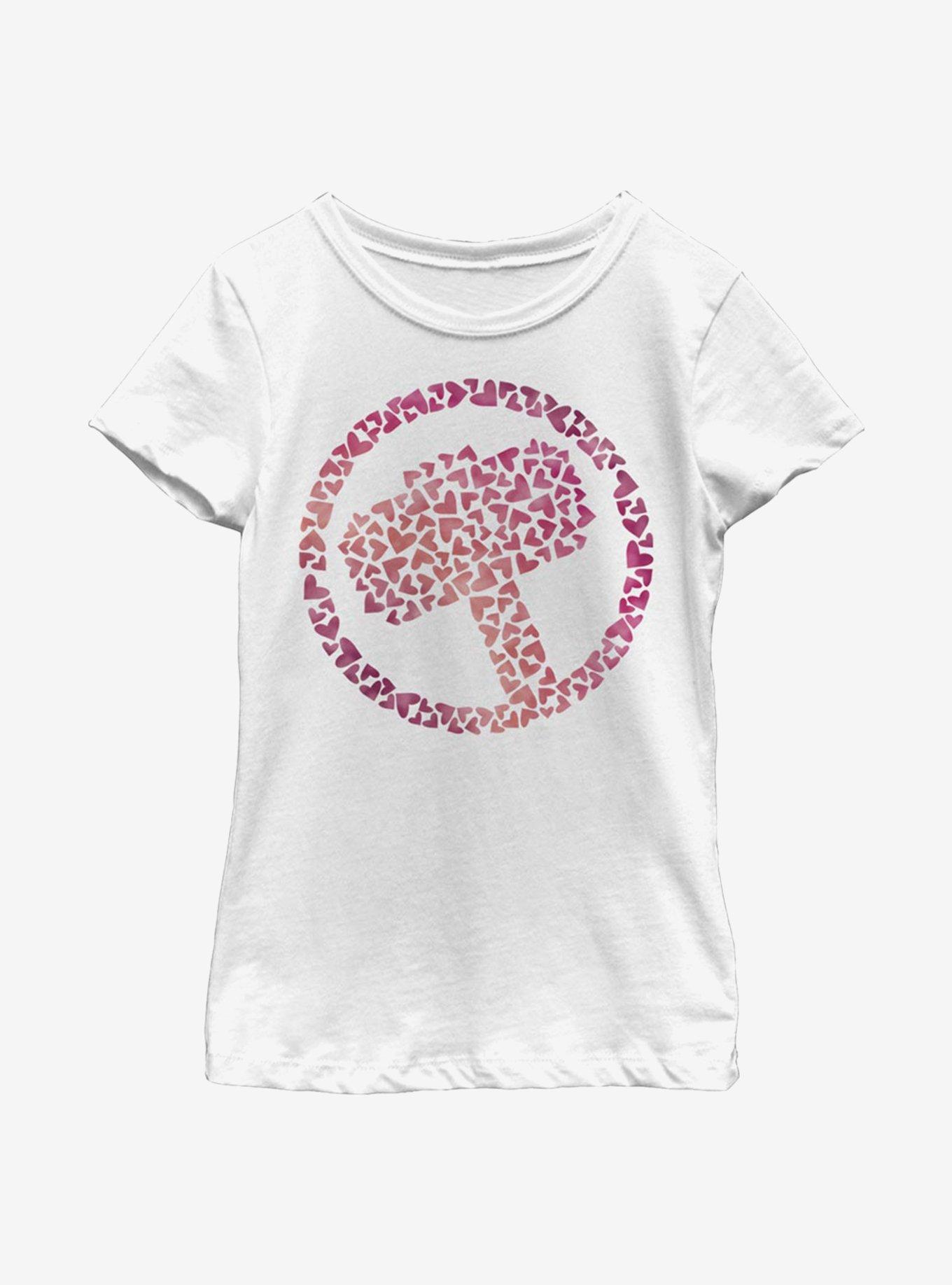 Marvel Thor Heart Hammer Youth Girls T-Shirt, WHITE, hi-res view 1