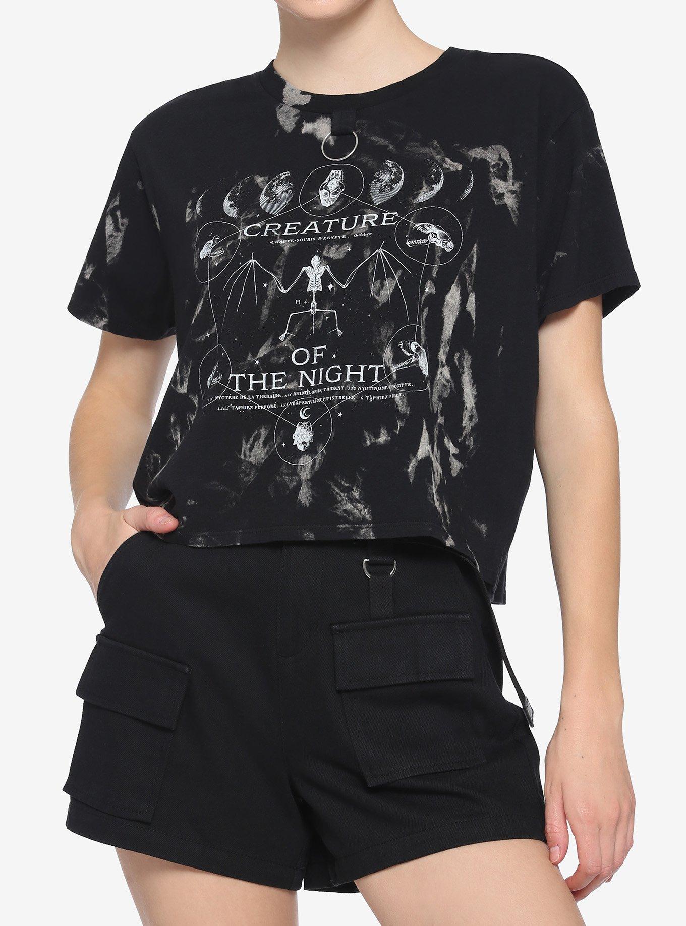 Creature Of The Night Tie-Dye Girls Boxy Crop T-Shirt, BLACK, hi-res