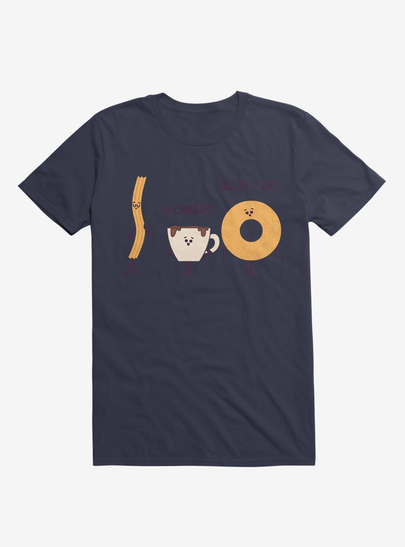 A Churro! Bless You! Coffee And Donut Navy Blue T-Shirt, , hi-res