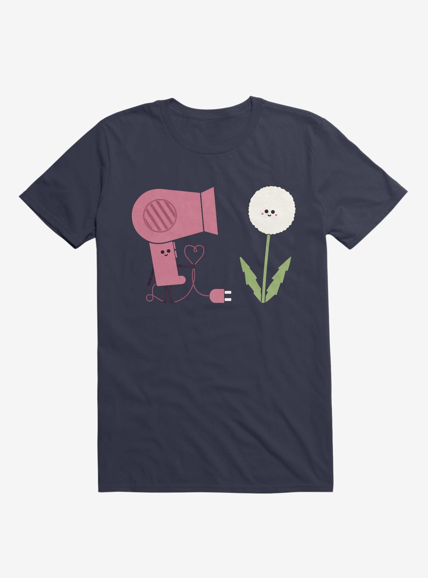 Forbidden Love Hair Dryer And Dandelion Navy Blue T-Shirt, , hi-res