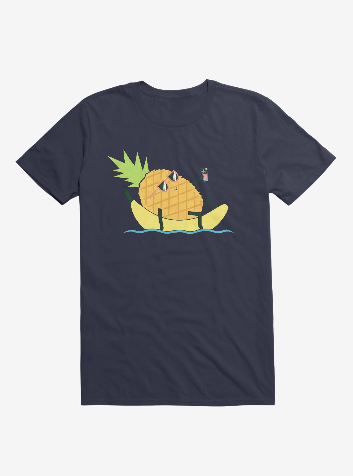 Summer Pineapple Chilling Navy Blue T-Shirt, , hi-res